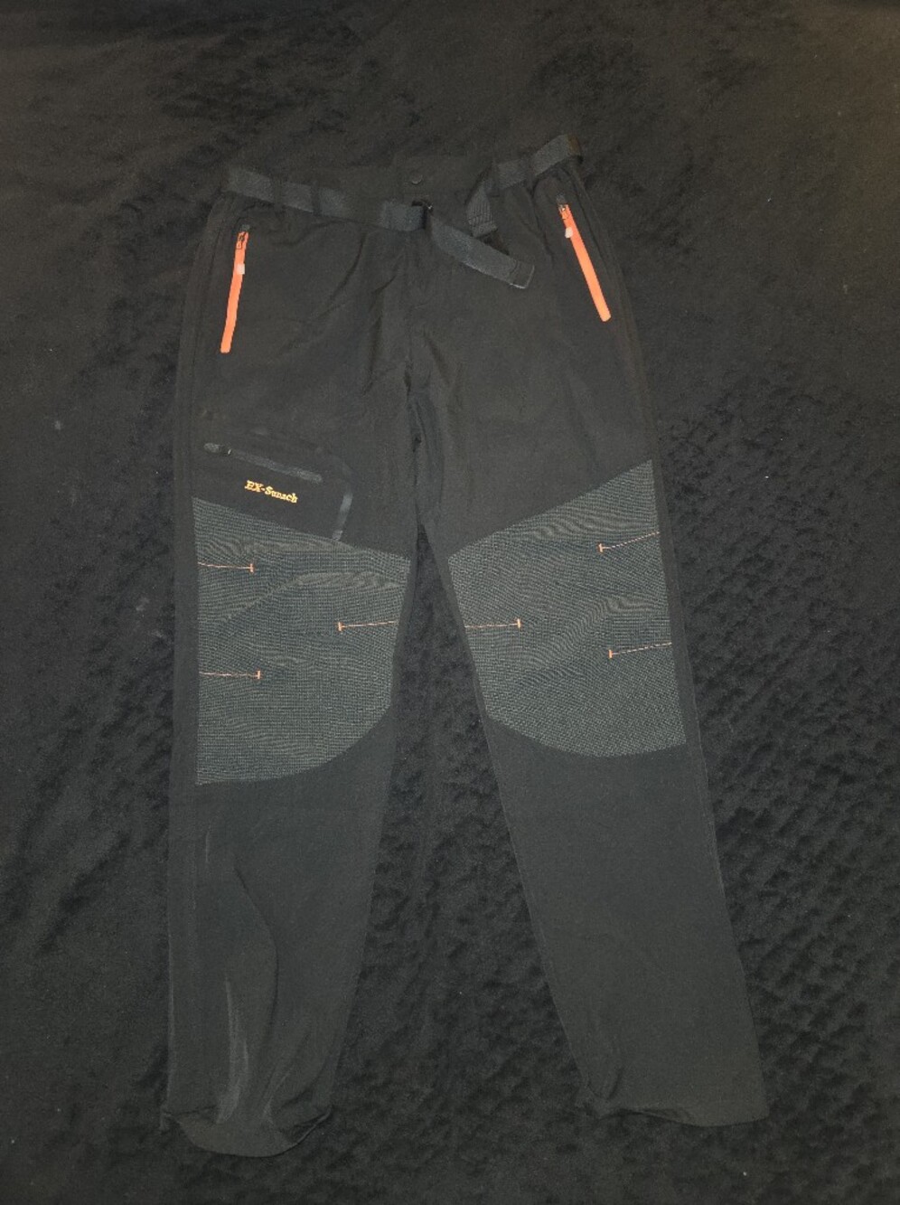 Black Outdoor Stretch Pants with Orange Zippers